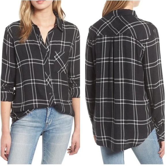 Rails Hunter Plaid Rainbow Speckled Black White Flannel Button Up Shirt Size S - Picture 14 of 14